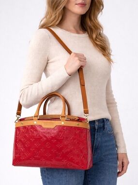 Louis Vuitton Vernis Red Leather Handbag w/ Strap & COA